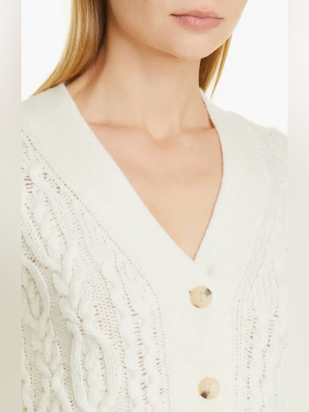 Vince Triple Braid Cable Wool & Cashmere Cardigan Women’s Cream Size Medium - Picture 4 of 14